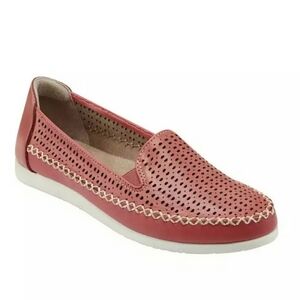 Earth Origins Lizzy Bright Coral Espadrilles  Leather Slip On Loafers NIB